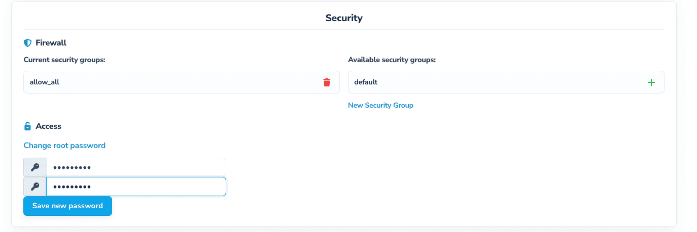 Dos camps per a la nova contrasenya i el botó «Save new password»